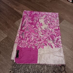pashmina Fuchsia Pink and Silver Floral Jacquard Shawl